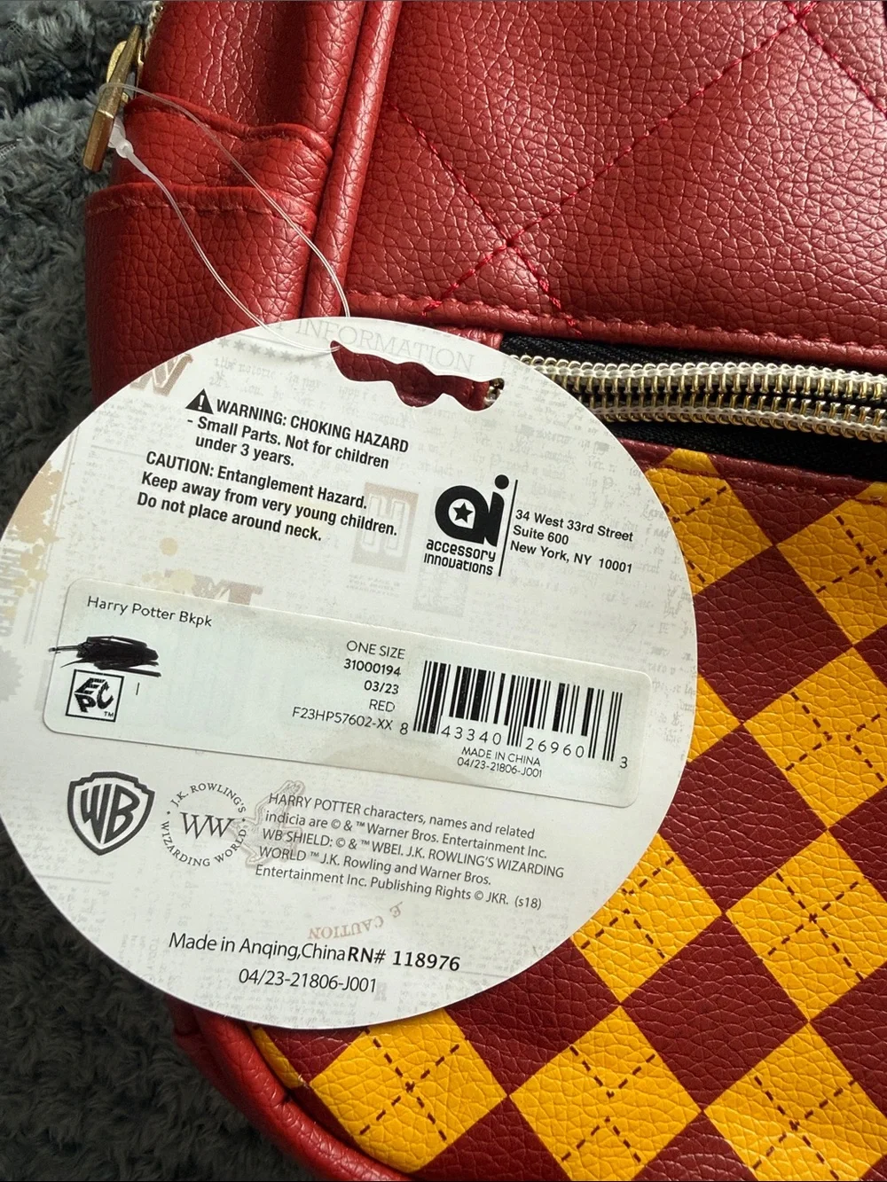 Warner Bros. Red Faux Leather Mini Backpack with Gold Zipper